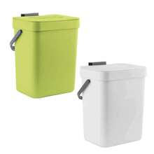 1 Pc Creative Hole - Free Wall - Mounted Small Plastic Trash Can With Lid - For Bathroom, Kitchen Cabinet Doors - Household Use - White - View 4