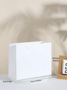 10,6 * 3,14 * 8,07 pulgadas (27 * 8 * 20,5 cm), Paquete de 2 piezas, Bolsa de regalo de papel con asa horizontal blanca, Empaque premium