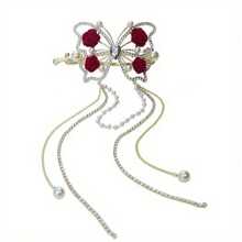 New Vintage Female Butterfly Pearl Tassel Hair Claw Rhinestone Clip Korean Simple Shark Ponytail Crab Clip Girls Hair Accessorie