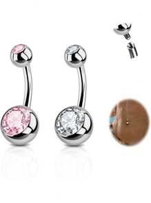 2PCS G23 Titanium Belly Button Rings 14G With Sparkling Cubic Zirconia Internally Threaded Navel Belly Piercing Curved Barbell Jewelry For Men Women Multiple Bar Lengths 6mm 8mm 10mm 12mm 14mm 16mm