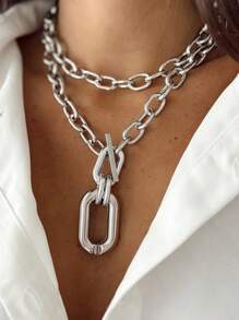 1pc Exquise dubbellaagse aluminium kettingketting - Stapelbaar, Hip-Hop Punk-stijl, Eenvoudig en modieus, Perfect voor dagelijks gebruik door vrouwen, concerten en muziekfestivals