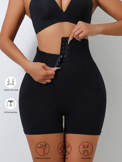 1 pieza Pantalones cortos deportivos de mujer de cintura alta ajustable con botones, ropa interior moldeadora sin costuras para control del abdomen, pantalones cortos de compresión sexy que levantan el trasero, accesorios para el gimnasio