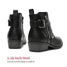 Girls Mid Calf Riding Combat Boots Zip Ankle Boots - Black - View 7