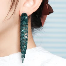 Coating Blue Zirconia Long Tassel CZ Crystal Earring For Women 1 Pair - Multicolor - View 12