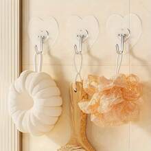 15pcs Heart Shaped Strong Adhesive Hooks, Suitable For Kitchen & Bathroom Storage, Easy Installation, No Drilling Required