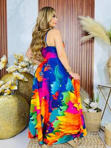 Maxi vestido tirantesEstampado IntegralPlantasHojaBohemioEleganteTela no tejidaAbertura altaABERTURASVestido largoPlayaJardínCalle - Abstracto colores - Ver 6