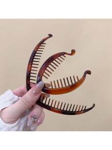 2pcs Matte Wavy Hair Clips, Beach Party Ponytail Clips, Hair Claws, Bun Maker, Banana Hair Clips - Tortoise Shell + Amber + Leopard Print 2pcs - View 6