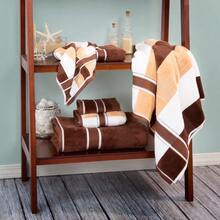 6PC Towel Set - Absorbent Cotton Bathroom Accessories With Bath Towels Hand Towels And Wash Cloths - Solid And Striped Bath Sheets By Lavish Home Brown