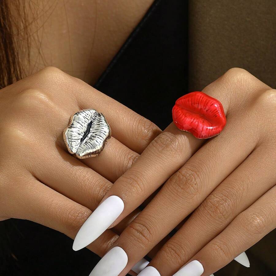 2pcs/Set Vintage Lip Design Fashion Party Women Rings