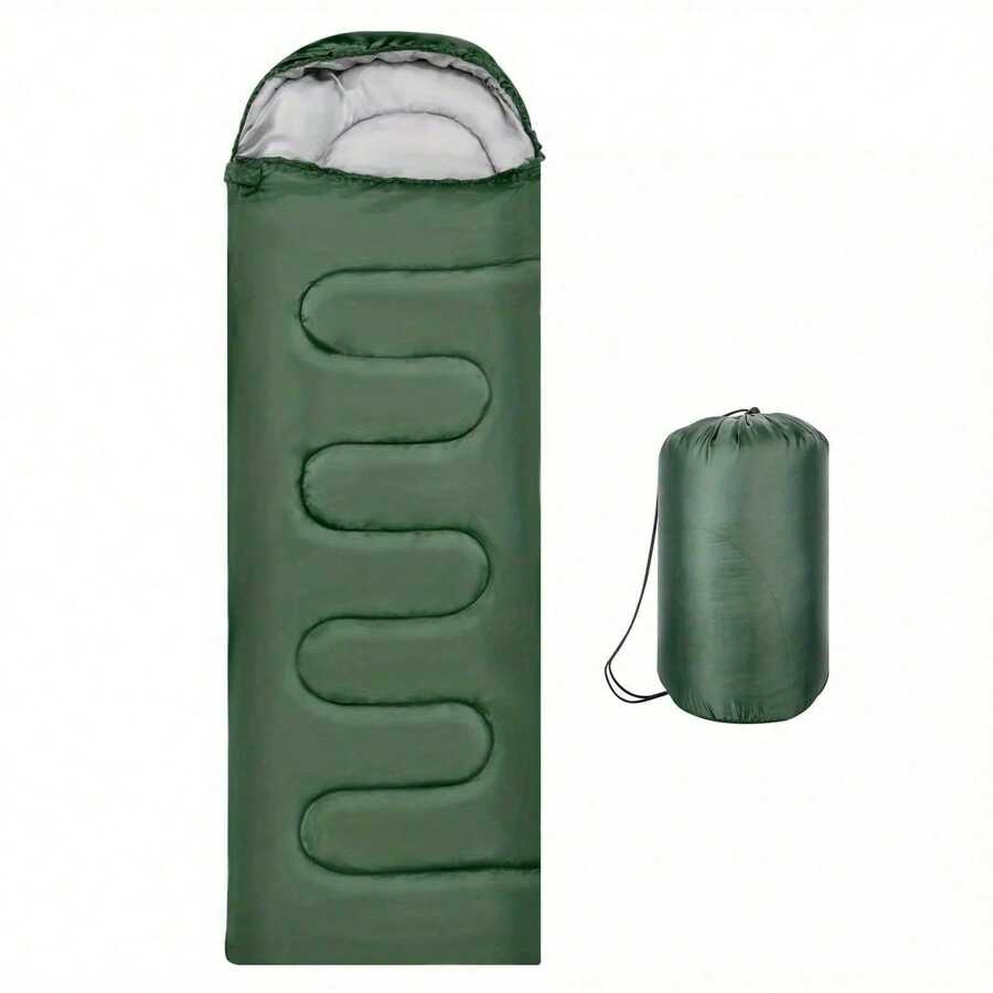 3-4 SEASON SINGLE SLEEPING BAGS CAMPING RECTANGULAR ENVELOPE ZIP UP ADULT - Green - View 1