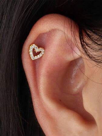 1Pc Cartilage Earrings For Women, Fashion Sparkling Cubic Zirconia For Women's Stud Earrings, Stud Earrings Forward Helix Tragus Daith Piercing Jewelry