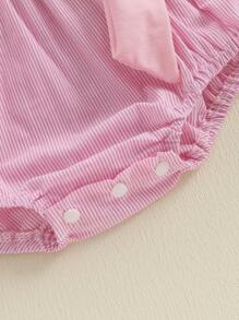 Infant Baby Girl First Birthday Outfit Sweet Smocked Bubble Romper Cute Fly Sleeve Bodysuit Cake Smash Outfit - 粉色 - 查看 7