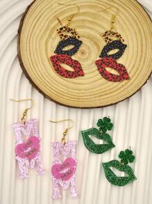 Une paire de boucles d'oreilles élégantes et sexy bohème avec des lèvres dorées en forme de dopamine et de Maillard, imprimé léopard avec un nœud, légères, élégantes, hypoallergéniques, convenant pour tous les jours, les fêtes, en cadeau, Fête des Mères (sans cartes incluses)