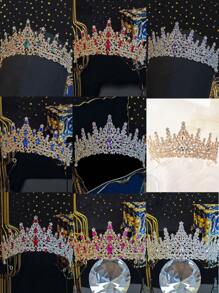 1 件合金水钻奢华全闪亮新娘皇冠头带，优雅水晶公主女王头饰，适合婚纱、派对、生日配饰 - 彩色 - 查看 2