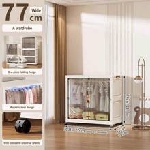 5/4/3/2/1 Layer Foldable Wardrobe, Free Installation Folding Clothes Storage Cabinet, With Wheels, Multiple Layers, Double Door, Magnetic Closure - Transparent - View 27