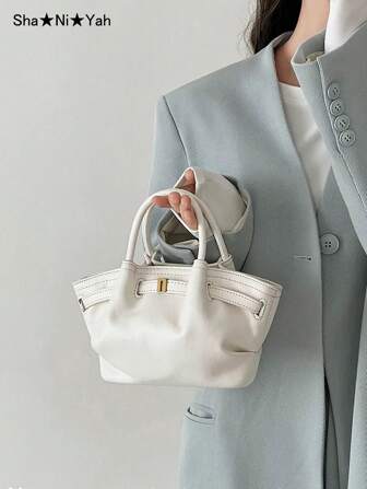 欧美秋冬小众设计绒面皮革带肩带水桶包，女士街头时尚休闲手提包，适合购物、通勤、聚会、送礼