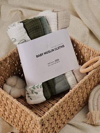 GLLQUEN BABY 婴儿襁褓毯，中性拍嗝巾，新生儿男女襁褓毯，5 包透气亲肤婴儿襁褓巾，经 Oeko-Tex 认证