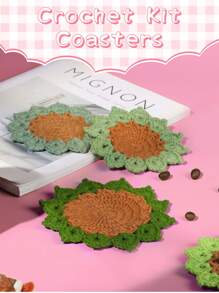 1 Set Incomplete Coaster Crochet Material Kit, Handmade Yarn Ball, Potted Coaster Tabletop Decor, DIY Crochet Kit With Basic Accessories And Video Tutorial - Multicolor - View 6