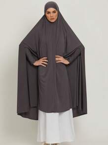 1 件女式穆斯林头巾，带袖，纯色水晶亚麻简约 Khimar，时尚百搭头巾，方便外出、祈祷、防晒、透气，适合所有季节