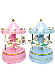 1 pièce Boîte à musique luxueuse de carrousel 4 chevaux tournant rotation Jouets de carrousel rotatif romantique de luxe Boîte à musique artisanale Cadeaux