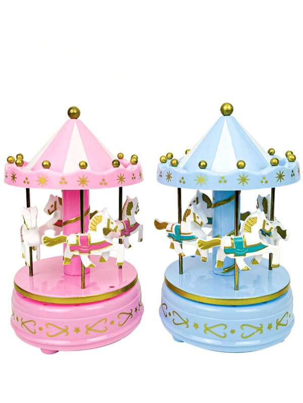 1 pièce Boîte à musique luxueuse de carrousel 4 chevaux tournant rotation Jouets de carrousel rotatif romantique de luxe Boîte à musique artisanale Cadeaux