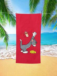 TOM AND JERRY. 1pc Cartoon Tom & Jerry Beach Print Soft Beach Towel, Comfortable For Home, Bathroom, Children And Adults To Use, Suitable For Swimming