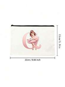 1 Stück niedlicher Ballett Mädchen 26 Buchstaben Initialen Muster Leinwand Kosmetiktasche Aufbewahrungstasche, Geschenk mit Ballett Mädchen Motiv für Mädchen, großvolumige leichte Reise-Kulturtasche - Muttertagsgeschenk, einzigartiger Aufbewahrungsbeutel, Kosmetiktasche, Urlaubsgeschenktasche
