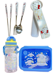 Sanrio Hello Kitty & Freunde 3-Fach Bento Box Set mit Trinkbecher - Süß Cartoon Kunststoff Kinder Lunchbox, perfekte Geschenkwahl für die