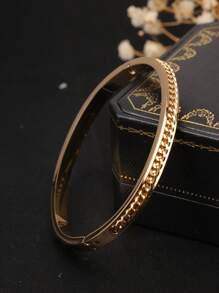 1pc Titanium Steel 18K Gold Plated Chain Bracelet, Embedded Design, No Color Fade, Fashion Versatile Personalized, Suitable For Women's Daily Wear, Party, And Gift