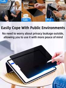 1pc Privacy Screen Protector, Compatible With /Galaxy Tab/Surface Pro 8/Fire HD 10/Honor Tablet/MatePad, Anti-Peeping Tempered Glass Film, Anti-Scratch, Anti-Shock - Black - View 10