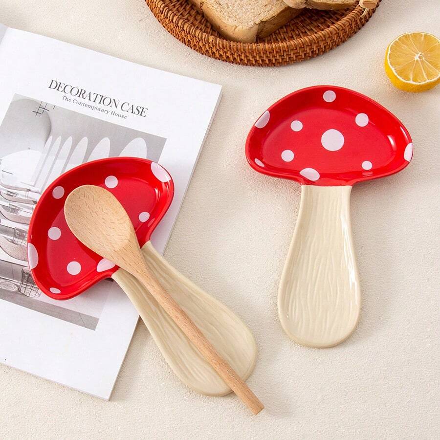 1pc Ceramic High Temperature Resistant Mushroom Spoon Rest, Cute And Sturdy Spatula Holder Spoon Holder For House Warming Gift School Supplies,Christmas Gift