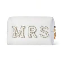 Popular Bride Pearl Letter "BRIDE MRS" Cosmetic Bag, High-Quality Portable Makeup Organizer - White - View 10