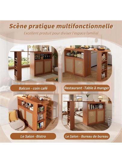 Bar Tafel Adjustable Storage Space, Rattan Cabinet Door, Moderne Multifunctional view 5