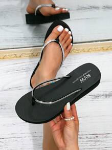 Women's Fashion Outdoor Beach Slippers, Thick Sole Rhinestone Flip Flops