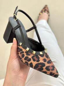 Open Pump With Pyramids – 7cm Heel | Colors: White, Black, Caramel And Leopard. - O - 查看 2