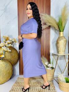 Vestido curvy midiLisoEleganteCasualFiestaSaténABERTURAS - Lila Púrpura - Ver 4