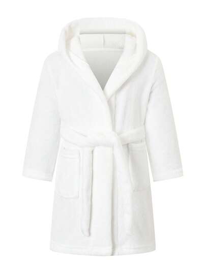 Boys' Flannel Hooded Bathrobe With Belt, Long Sleeve Soft Comfortable Home Wear, Suitable For Bath And Home, Thicker For Autumn/Winter