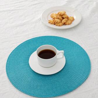 4/6/8 piezas Manteles individuales redondos de PP tejido de colores - Resistentes al calor, antideslizantes, para todo el año, ligeros y fáciles de limpiar, adecuados para hotel, restaurante, decoración de estilo occidental, posavasos, multiusos, realzan la estética de la mesa de comedor, ¡prácticos y de moda!