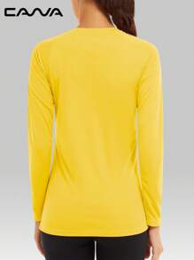 Cavva Women's Summer UPF50+ Quick-Dry Moisture-Wicking Long Sleeve Top 100% Polyester Lightweight Breathable Round Neck Fitted Fit Feminine Raglan Sleeve Casual Outdoor - Yellow - View 3