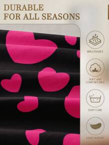 2/3 件套黑红色赫特形图案床笠套件（无填充物），卧室床笠套件，拉绒超细纤维透气舒适 1 件床笠 + 1/2 件枕套（无填充物），背面学校床上用品宿舍床上用品套件