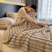 1pc Soft Fluffy Rabbit Fur Fleece Blanket, Warm Throw Blanket For Nap, Office, Sofa, Solid Color Small Blanket, Multi-Use