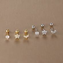 3 件装 18K 镀金不锈钢耳屏软骨穿孔耳环套装 女式耳屏耳钉时尚珠宝 - 3pcs Earrings set - 查看 8