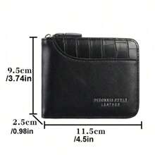 男士真皮钱包，奢华男士钱包，拉链卡包，零钱袋，RFID防盗钱包，男士礼品，钱夹钱包，迷你钱包，男士钱包，小型真皮钱包 - 黑色 - 查看 10