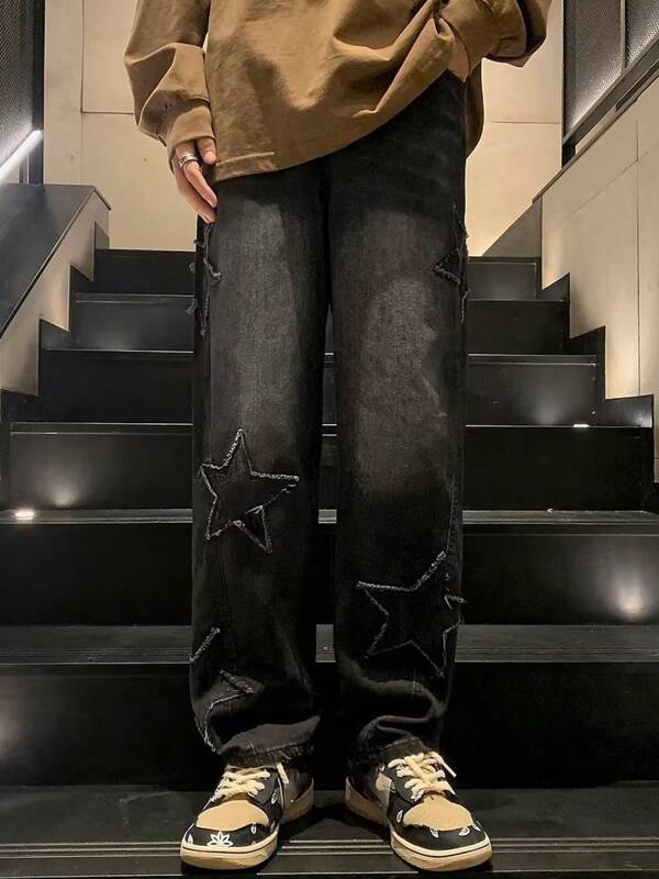 Pantalones vaqueros holgados con estampado de estrellas para hombre