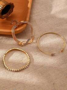 3pcs Elegant Infinity Symbol Metal Bracelet Set For Women, Heart Shape Rhinestone Embellished Bangle, Suitable For Daily Life Or Casual, Mother's Day Gift