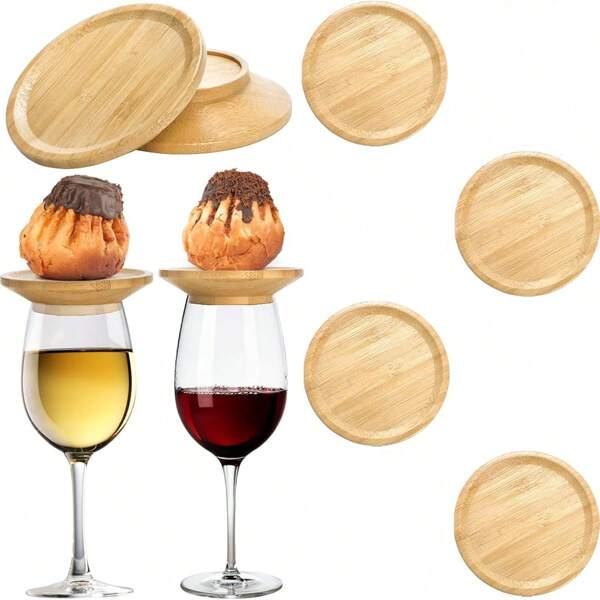 Tapa para copa de vino, Posavasos de copa de vino de bambú, Tapa de tabla de charcutería para copa de vino para reuniones familiares, restaurantes y bares