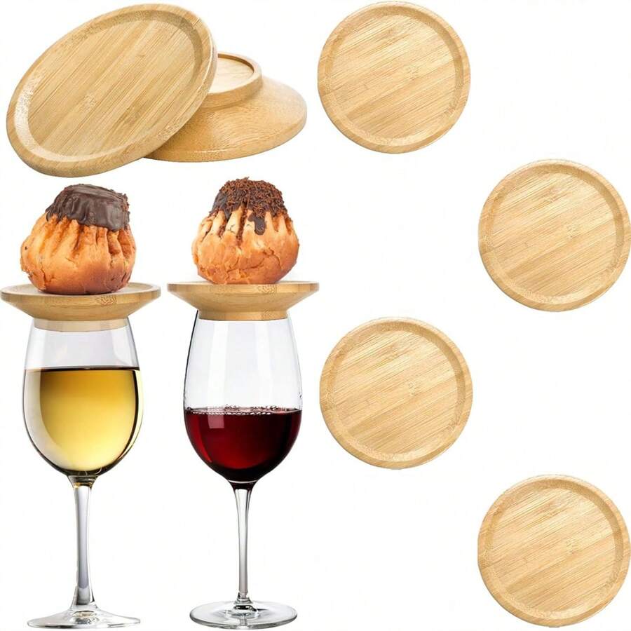 Wine Glass Charcuterie Topper, Bamboo Wine Glass Topper Coasters Plate, Wine Glass Charcuterie Board Topper For Family Gatherings, Restaurants, Bars