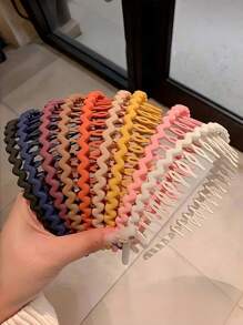 9pcs/Pack Girls Simple Solid Color Candy Style Hair Hoops, Non-Slip Hairband For Washing Face, Prevent Hair Loss, Tidy Flyaway Hair, Hair Accessory - Multicolor - View 1