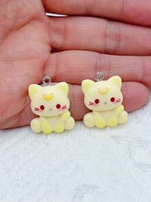 7PCS Cartoon Cute Animal Cat Pendant Resin Jewelry Making DIY Earrings Keychain Phone Necklace Discovered - A - View 7