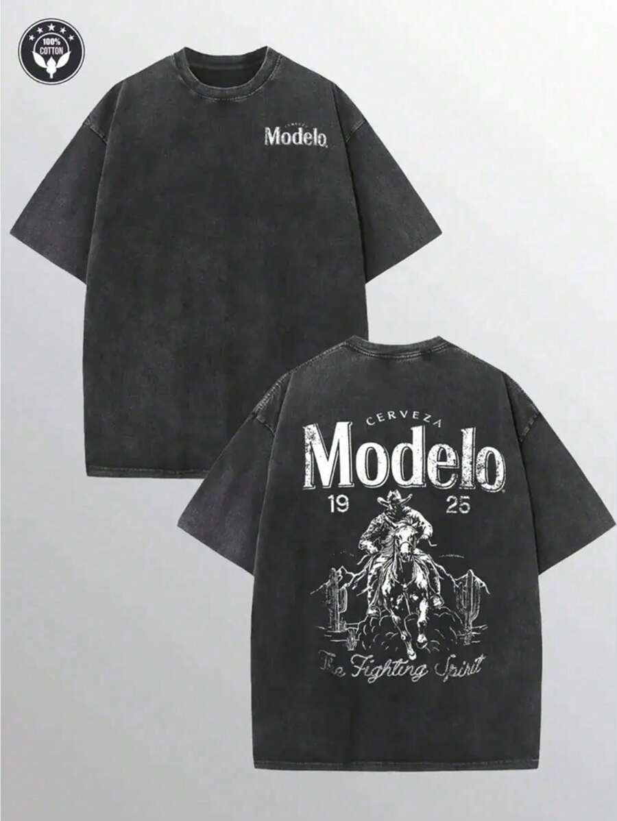 Modelo Men's Washing Cotton T-Shirt, Cotton, Casual Sports Style T Blood, Fashionable Street Style, Suitable For Travel And Sportswear,